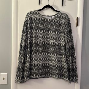 Alfred Dunner Grey and White Long Sleeve Blouse with Sparkly Detailed Pattern